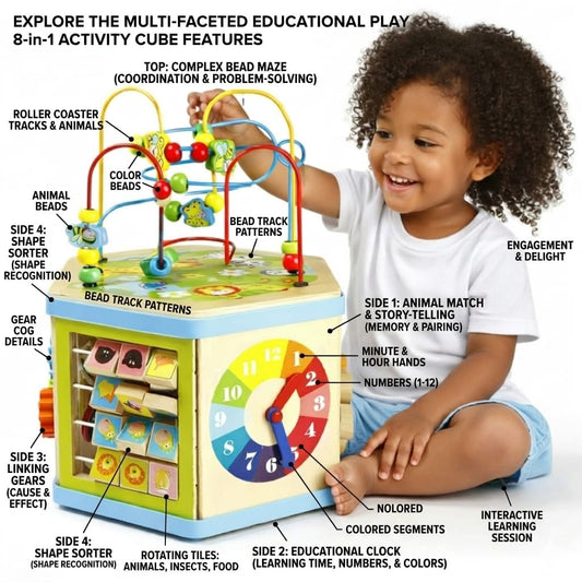 7-in-1 Wooden Educational Activity Cube & Play Center
